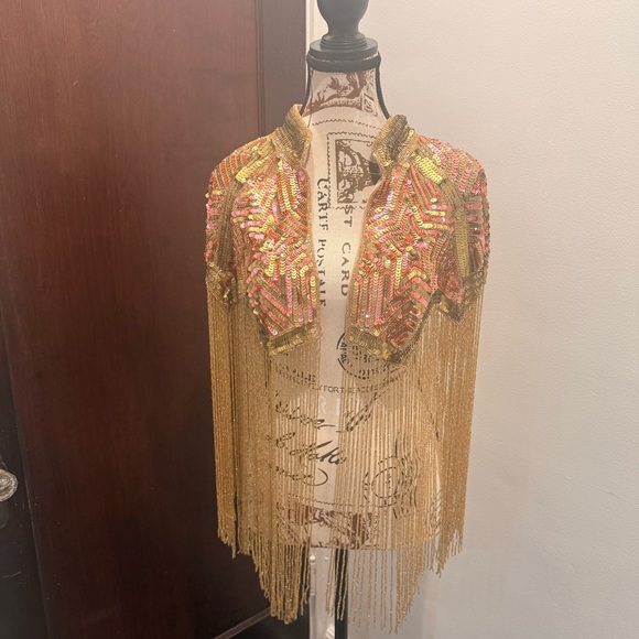 Gold and Pink Sequin Fringe Cape - Picture 4 of 5